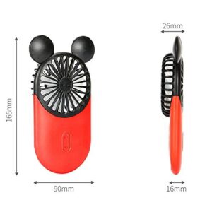 DECVO Cute Personal Mini Fan, Handheld & Portable USB Rechargeable Fan with Beautiful LED Light, 3 Adjustable Speeds, Portable Holder, for Indoor Or Outdoor Activities, Cute Mouse 2 Pack (Red+Yellow)