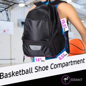 ERANT Athletic Soccer Backpack - Extra Large Sports Soccer Bag - Separate Ball & Cleat Compartment - Durable Design - Boys & Girls - For Soccer, Basketball, Volleyball and Gym Equipment - Black