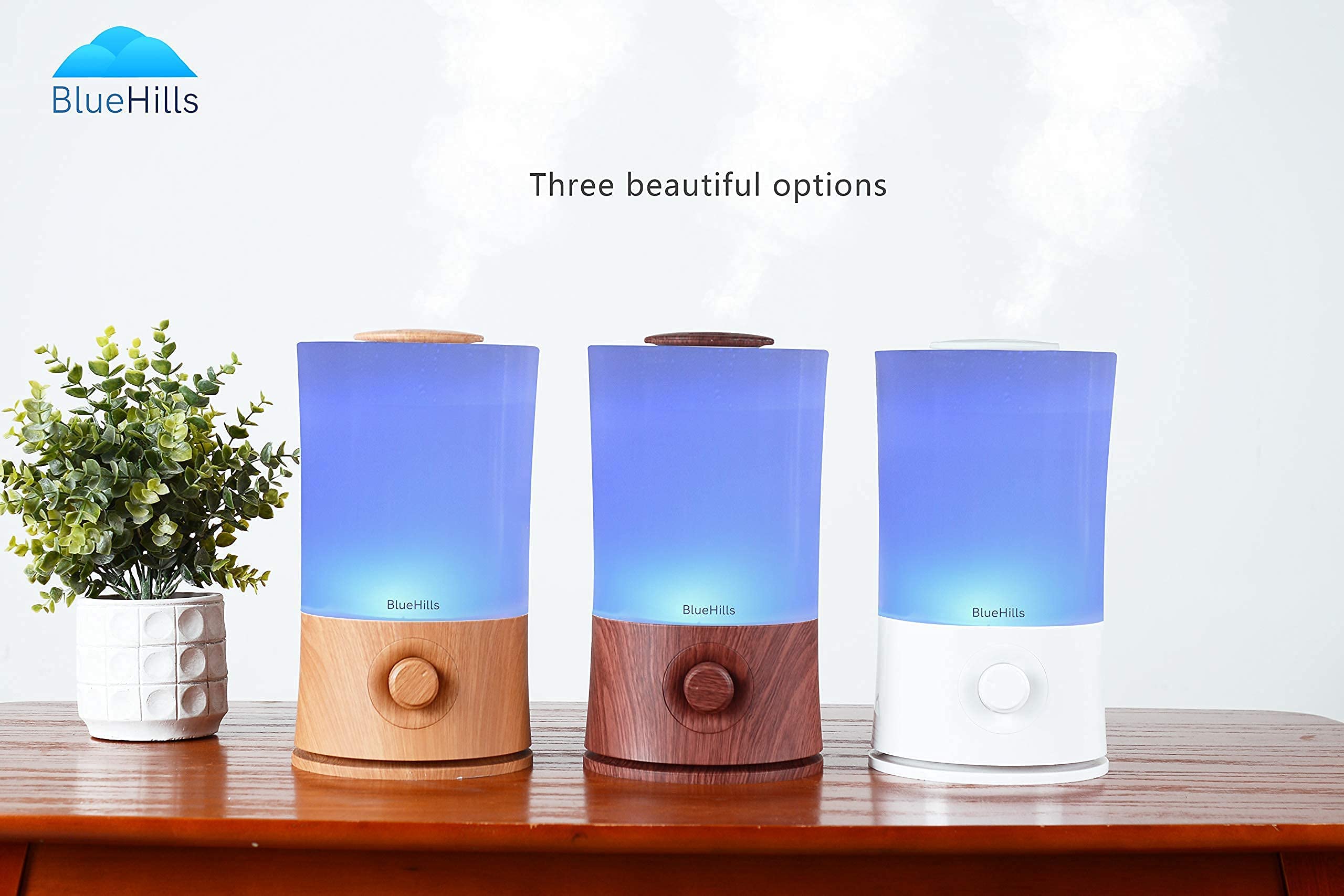 BlueHills Premium 2000 ML XL Essential Oil Diffuser Aromatherapy Humidifier for Large Room Home 40 Hour Run Huge Coverage Area 2 Liter Extra Large Capacity Diffuser High Mist Dark Wood Grain E003