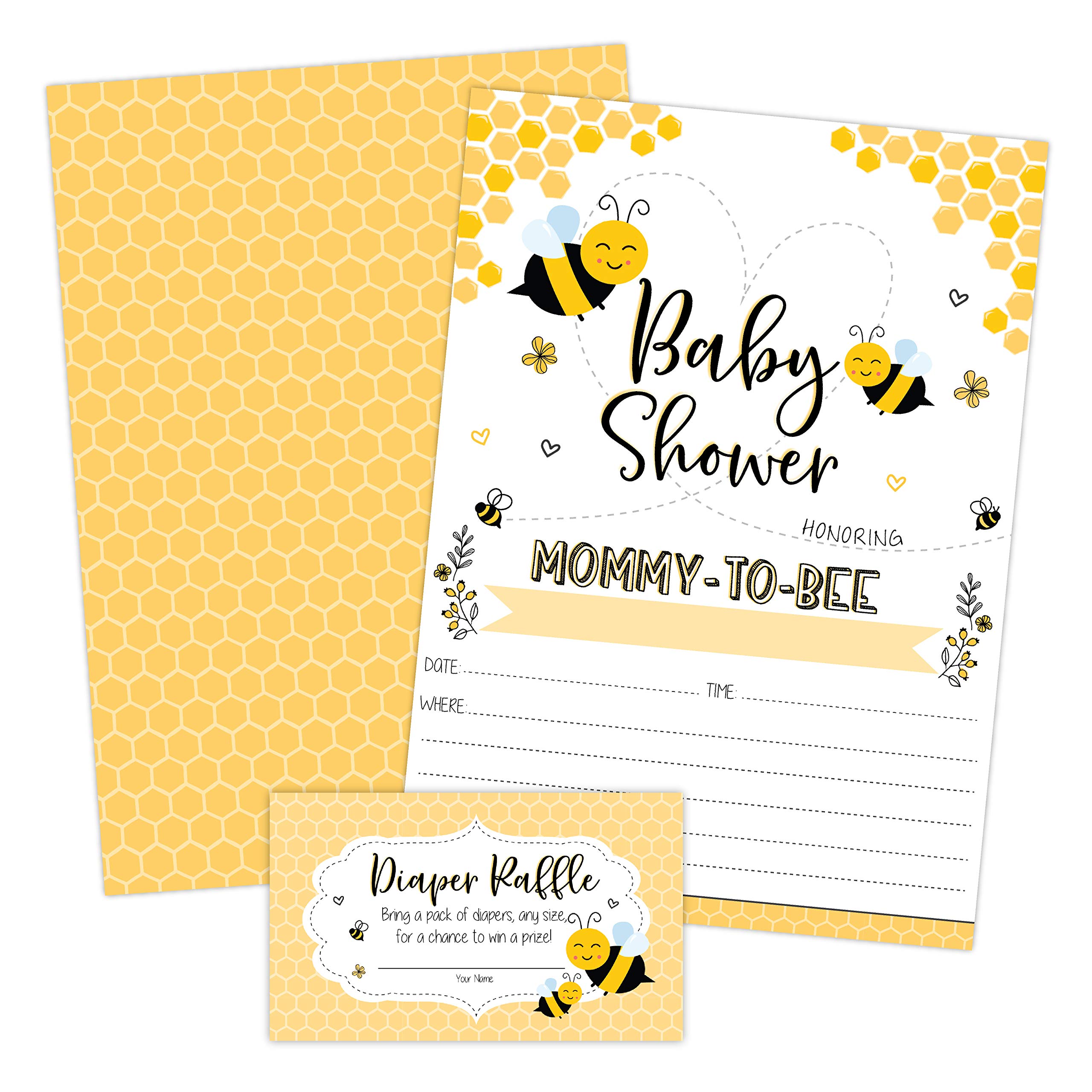 Your Main Event Prints Mom To Bee Baby Shower Invitations, Neutral Yellow Bee Baby Shower Invites with Diaper Raffles Cards, Sprinkle, 20 Invites Including Envelopes