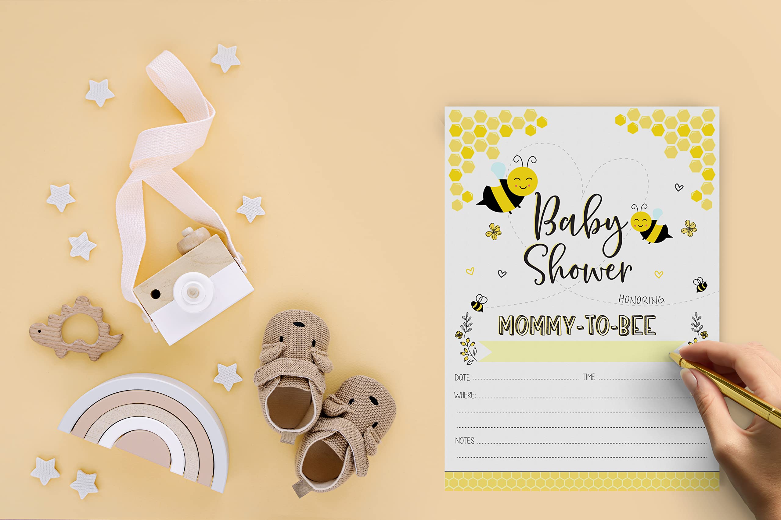 Your Main Event Prints Mom To Bee Baby Shower Invitations, Neutral Yellow Bee Baby Shower Invites with Diaper Raffles Cards, Sprinkle, 20 Invites Including Envelopes