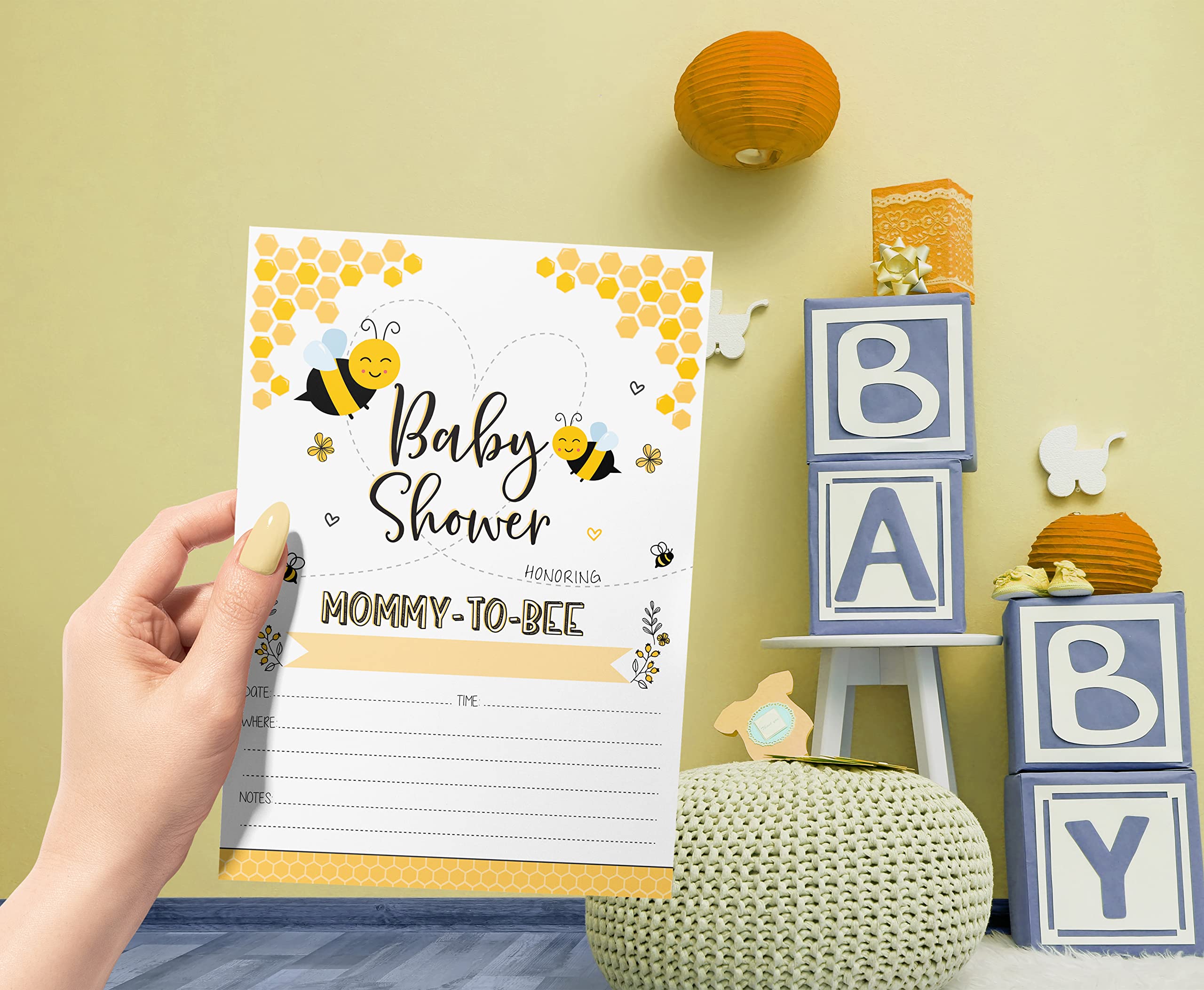 Your Main Event Prints Mom To Bee Baby Shower Invitations, Neutral Yellow Bee Baby Shower Invites with Diaper Raffles Cards, Sprinkle, 20 Invites Including Envelopes