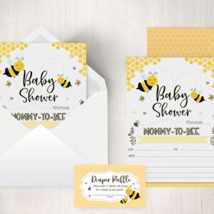 Your Main Event Prints Mom To Bee Baby Shower Invitations, Neutral Yellow Bee Baby Shower Invites with Diaper Raffles Cards, Sprinkle, 20 Invites Including Envelopes