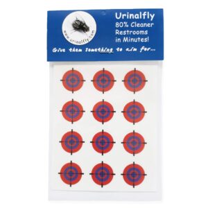 urinal fly toilet stickers, 12 pack, red/blue targets, 80% cleaner bathrooms in minutes!