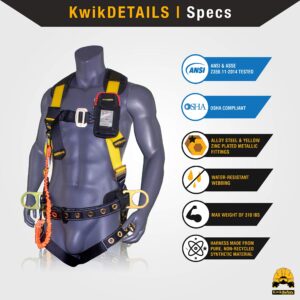 KwikSafety - Charlotte, NC - TYPHOON Safety Harness [CUSHIONED BACK & SHOULDER SUPPORT] ANSI OSHA Full Body Fall Protection Work Equipment Construction Tower Climbing Roofing Scissor Lift