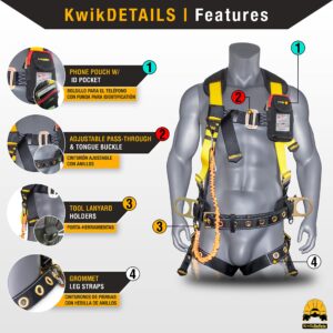 KwikSafety - Charlotte, NC - TYPHOON Safety Harness [CUSHIONED BACK & SHOULDER SUPPORT] ANSI OSHA Full Body Fall Protection Work Equipment Construction Tower Climbing Roofing Scissor Lift