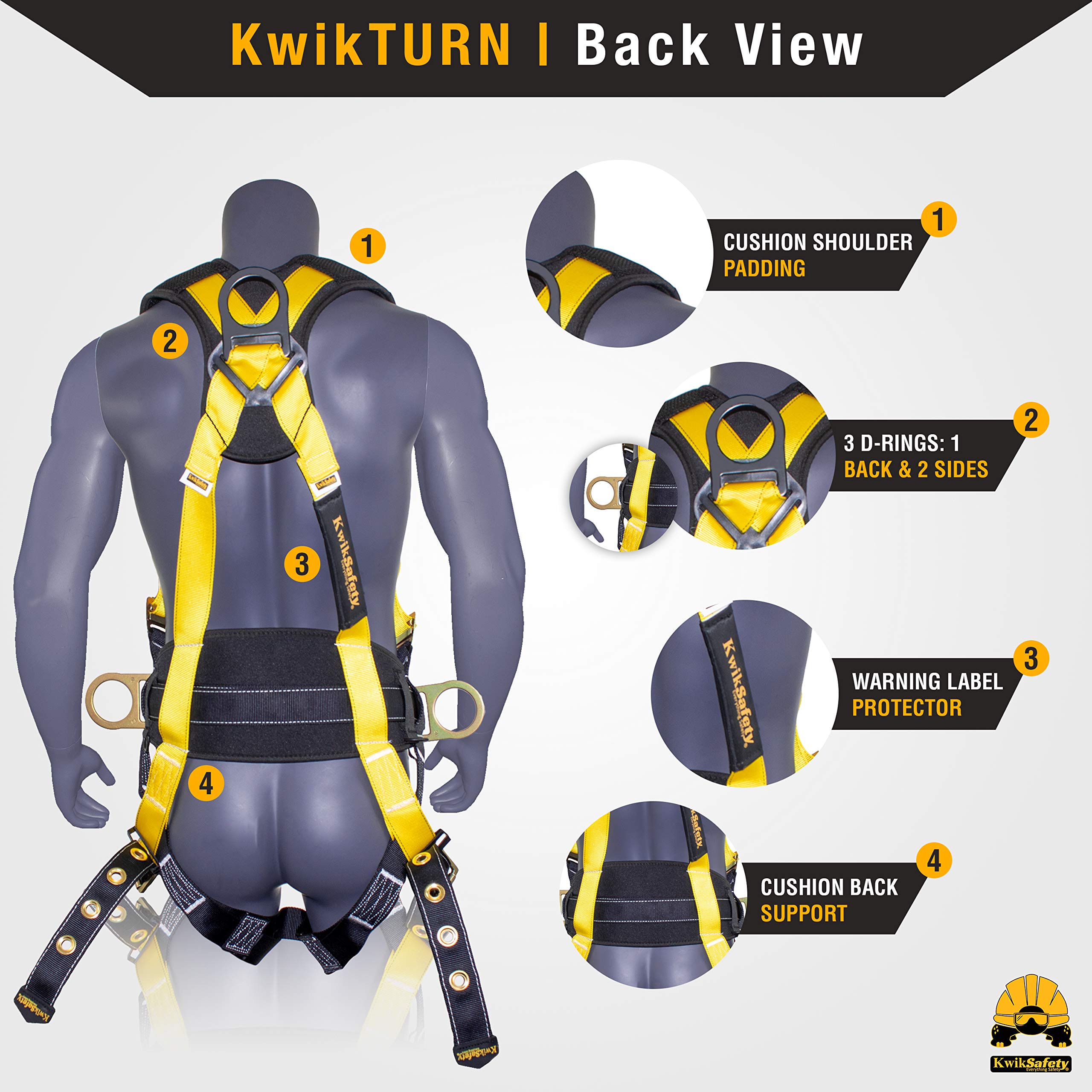 KwikSafety - Charlotte, NC - TYPHOON Safety Harness [CUSHIONED BACK & SHOULDER SUPPORT] ANSI OSHA Full Body Fall Protection Work Equipment Construction Tower Climbing Roofing Scissor Lift