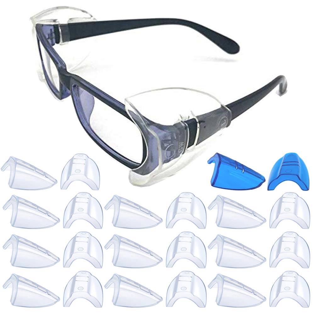 KMDJG 11 Pairs Safety Eye Glasses Side Shields,Slip On Clear Side Shields for Safety Glasses Fits Medium to Large Eyeglasses Frames（10 Pairs Clear and 1 Pair Sapphire Blue）