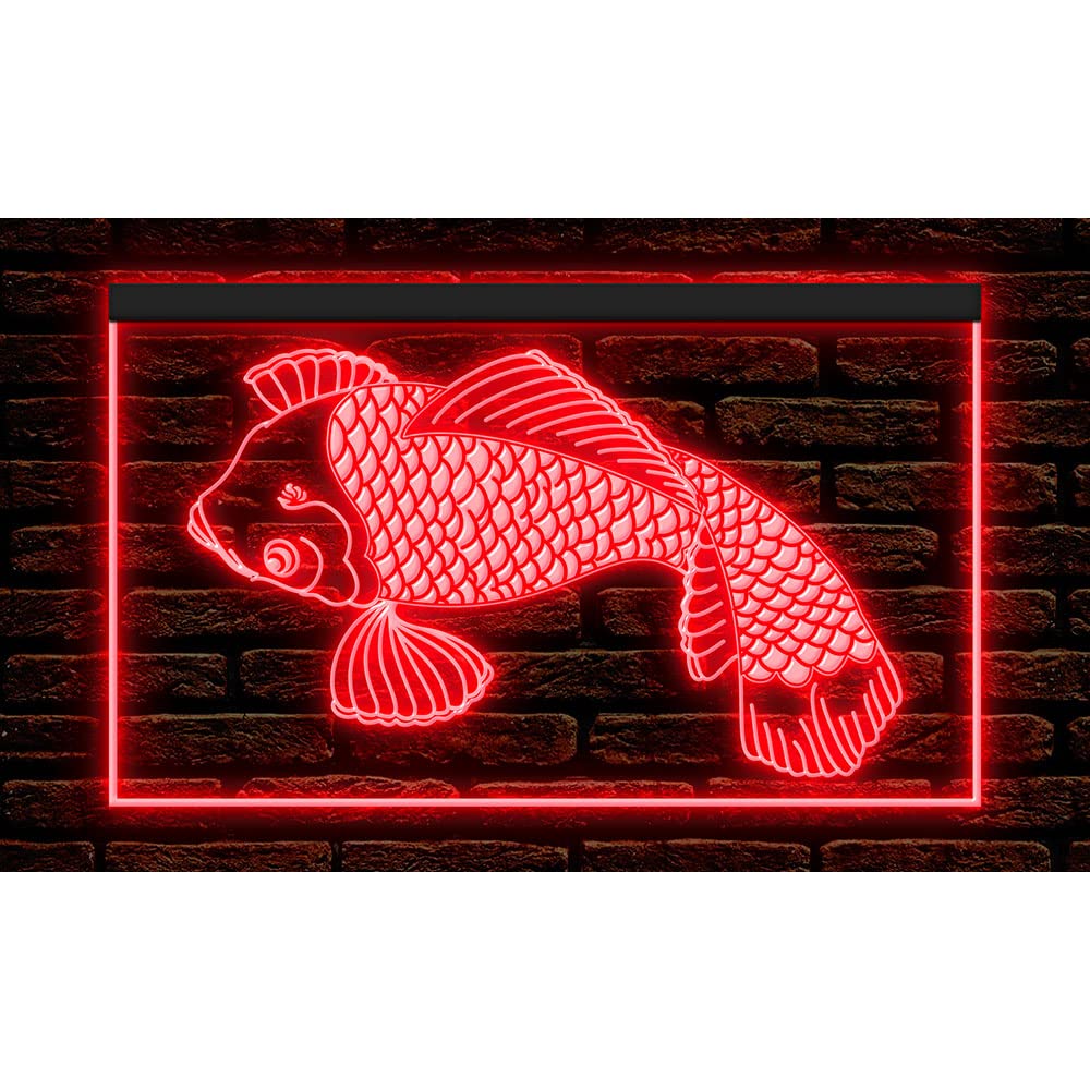 100043 Koi Japanese Fish Traditional Tattoo Shop Studio Home Decor Display LED Light Neon Sign (12" X 8", Red)