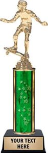crown awards skateboard rider trophies, personalized green skateboard rider trophy, your own engraving included