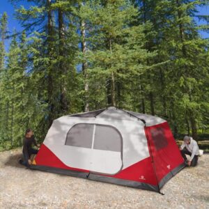 Outbound QuickCamp 10 Person 3 Season Lightweight Easy Up Cabin Style Tent with a Heavy Duty 600 mm Coated Rainfly, Front Canopy, and Carry Bag, Red