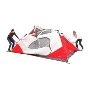 Outbound QuickCamp 10 Person 3 Season Lightweight Easy Up Cabin Style Tent with a Heavy Duty 600 mm Coated Rainfly, Front Canopy, and Carry Bag, Red