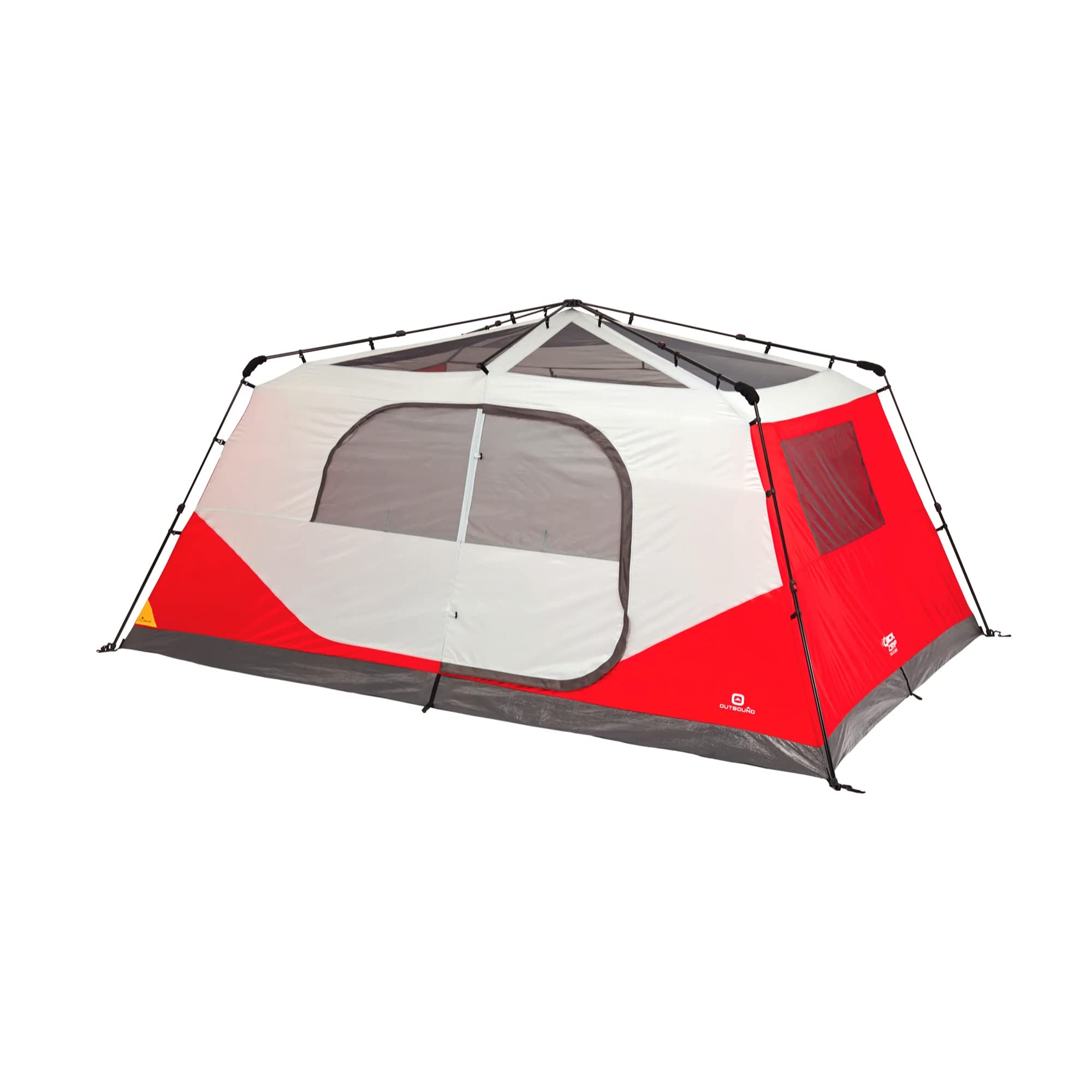 Outbound QuickCamp 10 Person 3 Season Lightweight Easy Up Cabin Style Tent with a Heavy Duty 600 mm Coated Rainfly, Front Canopy, and Carry Bag, Red