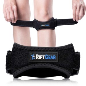 RiptGear Patella Tendon Support Strap - Adjustable Patella Knee Strap - Patellar Stabilizing Knee Compression Strap for Knee Pain - Tendon Strap for Jumpers Knee, Running and Sports (Black (1 Pack))