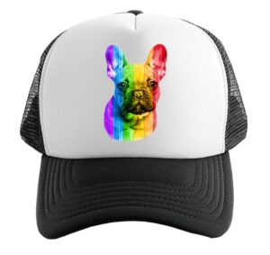 men's rainbow french bulldog hat ply kt t167 black/white trucker hat one size