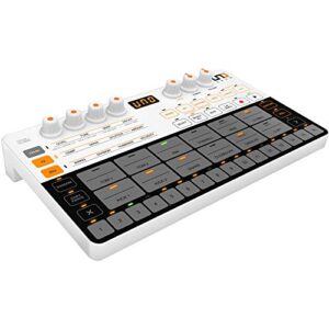 ik multimedia uno drum analog and digital drum machine with 6 analog voices, 64-step sequencer, usb and 2.5mm midi, 100 pattern presets, battery-powered and portable