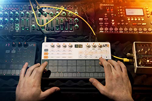 IK Multimedia UNO Drum analog and digital drum machine with 6 analog voices, 64-Step Sequencer, USB and 2.5mm MIDI, 100 pattern presets, battery-powered and portable