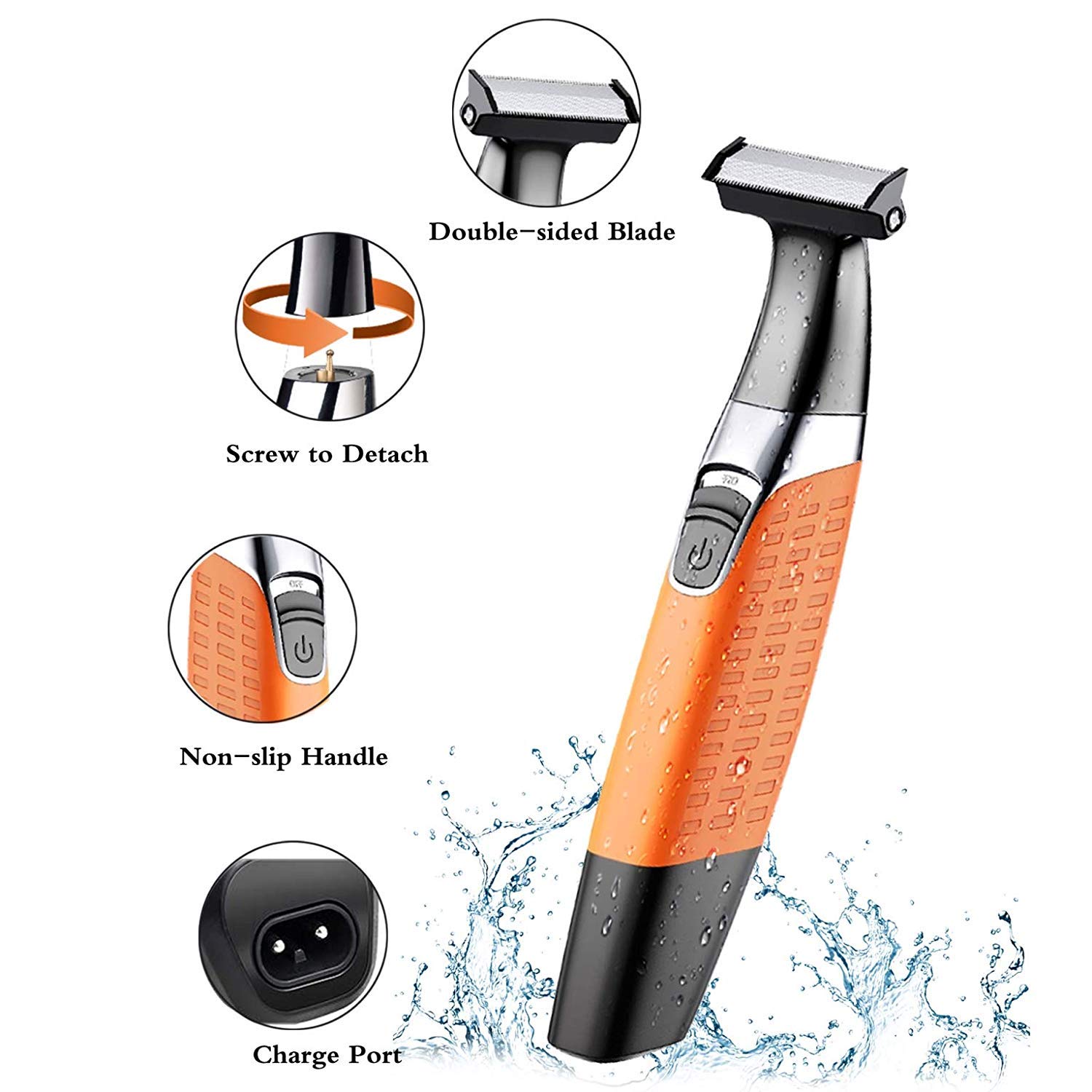 Electric Razor, Beard Trimmer Men, Waterproof Beard Grooming,Cordless USB Rechargeable Body Groomer and Hair Remover for Eyebrow, Beard Facial& Body Hair for Men and Women