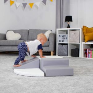 IGLU Indoor Climber XL Soft Play Equipment Foam Set 5 Shapes Baby Climbing Toys Indoor (Grey/White, 4-Piece)