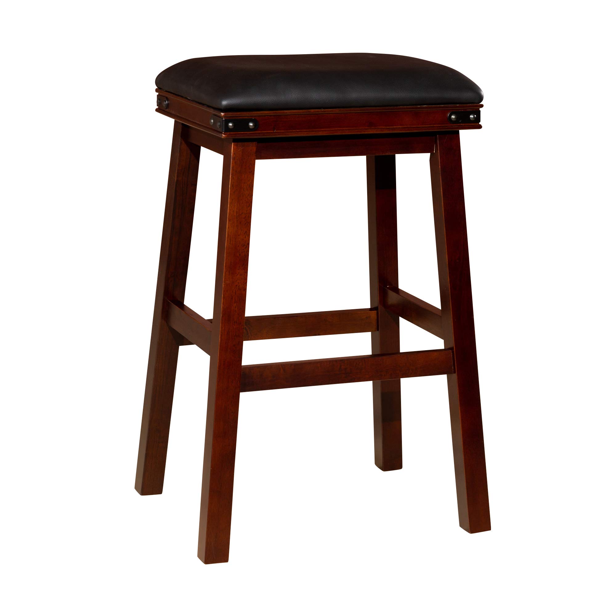 DTY Indoor Living Cortez Bonded Leather Stool, Espresso Finish, 30" Bar Height, Black Leather Seat