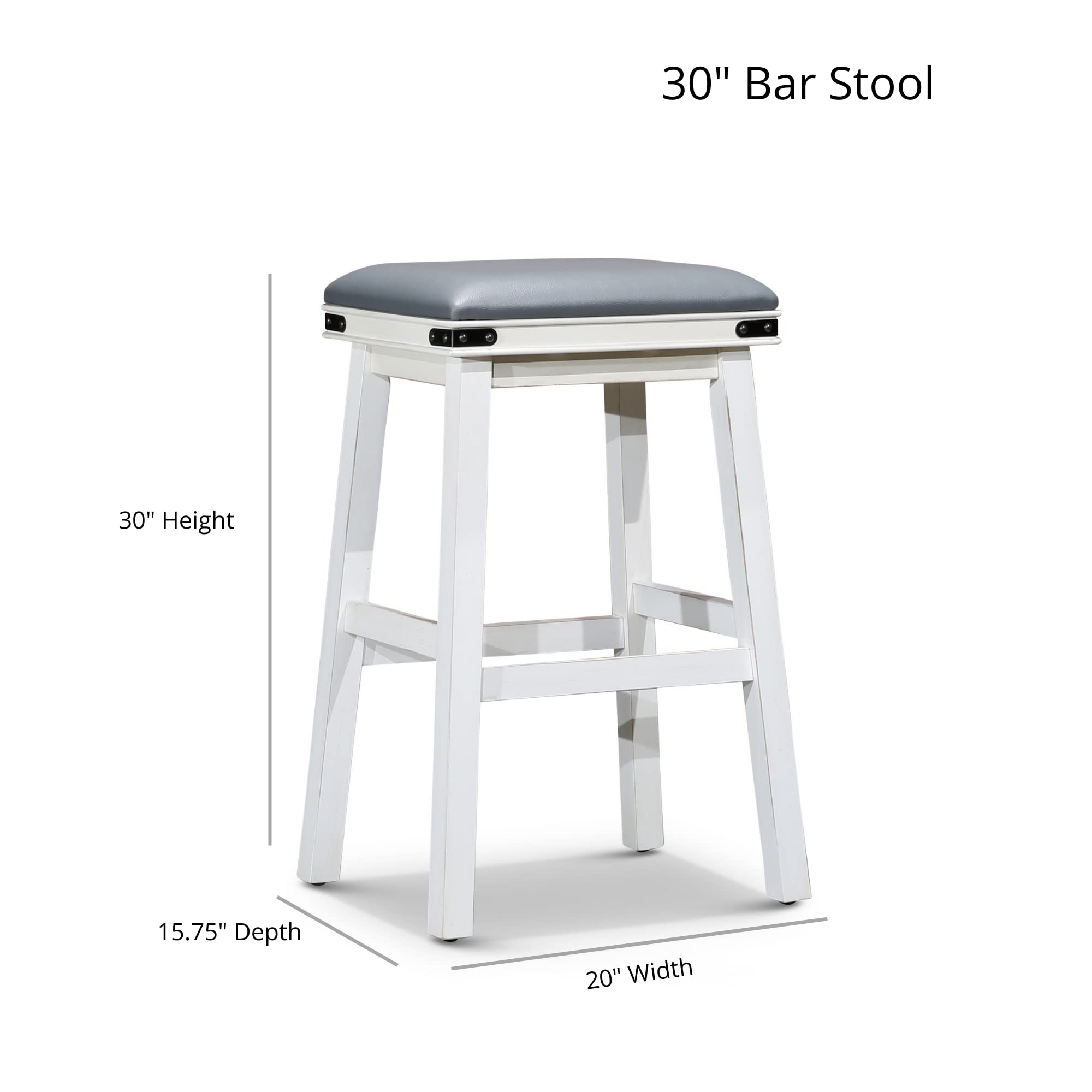 DTY Indoor Living Cortez Bonded Leather Stool, Espresso Finish, 30" Bar Height, Black Leather Seat