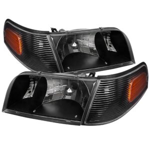 carpartsinnovate for 98-11 ford crown victoria black headlights+corner turn signal lamps left+right