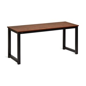 Decoholic Modern Computer Desk 63" Large Workstation Office Desk Computer Table Study Writing Desk for Office Home, with Leg Bars,Industrial Style, Sandalwood Board Black Leg