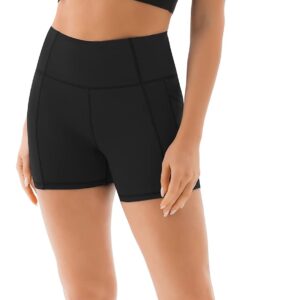 PERSIT Yoga Shorts for Women with Pockets High Wasited Running Athletic Biker Workout Shorts Tight Gym Shorts Yoga Pants - Black - M