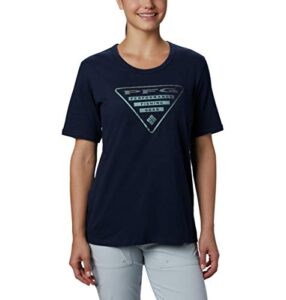 columbia women's pfg triangle tee short sleeve shirt, collegiate navy/dolphin, large