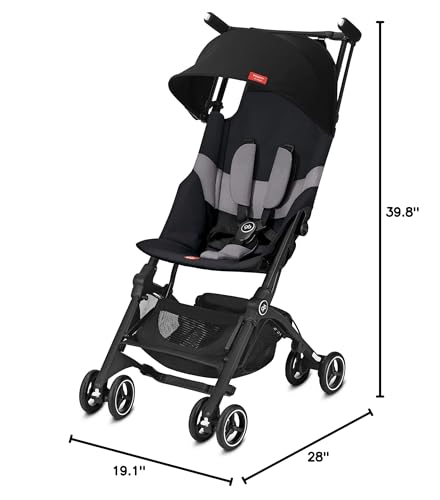 gb Pockit+ All-Terrain, Ultra Compact Lightweight Travel Stroller with Canopy and Reclining Seat in Velvet Black