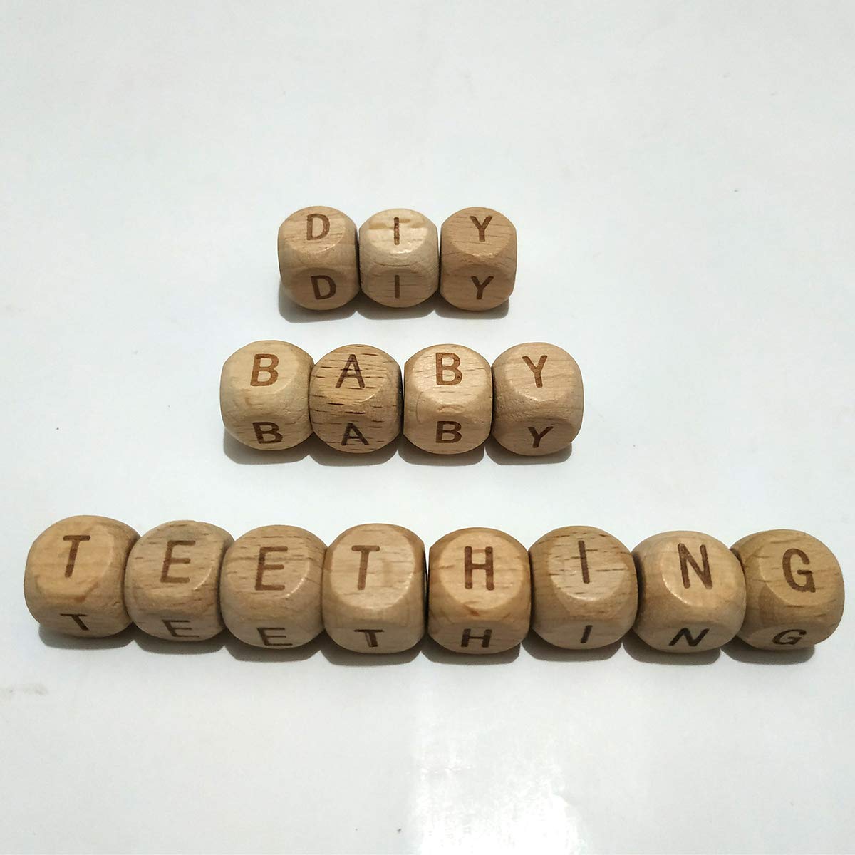 104pcs Square Wood Alphabet Letter Beads 12MM Natural Beech Wooden Letter Beads for Jewelry Toys Making DIY Mom Mak Name Necklace (104pcs Wooden Letter Beads)