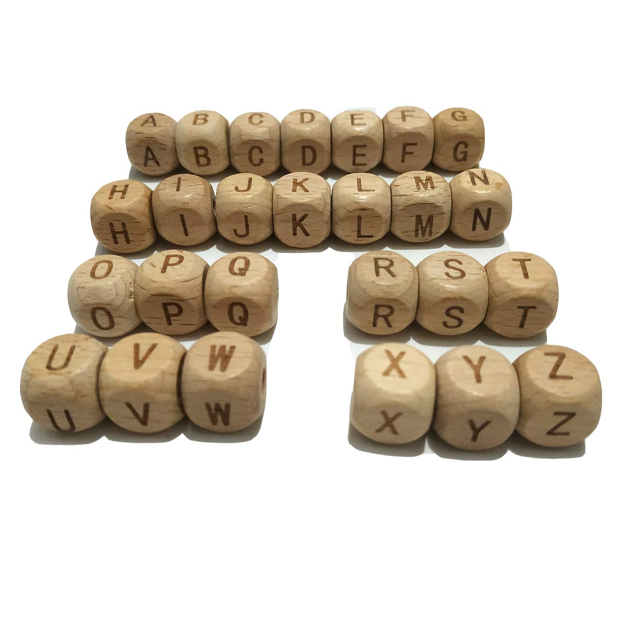 104pcs Square Wood Alphabet Letter Beads 12MM Natural Beech Wooden Letter Beads for Jewelry Toys Making DIY Mom Mak Name Necklace (104pcs Wooden Letter Beads)