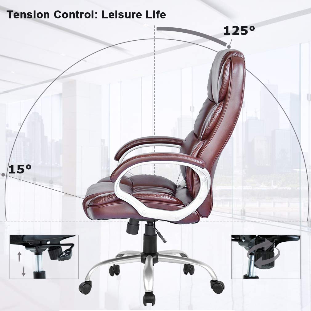 Office Chair Desk Chair Computer Chair Ergonomic Task Rolling Swivel Adjustable Stool High Back Executive Chair with Lumbar Support for Women Men,Brown