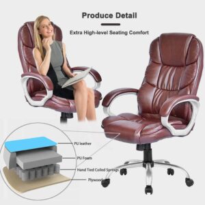 Office Chair Desk Chair Computer Chair Ergonomic Task Rolling Swivel Adjustable Stool High Back Executive Chair with Lumbar Support for Women Men,Brown