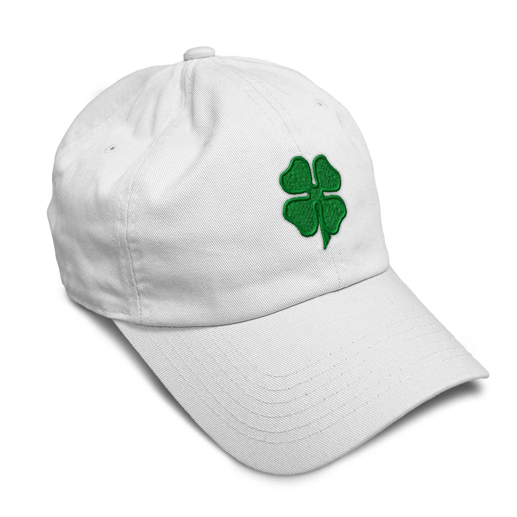 Soft Baseball Cap 4 Leaf Clover Embroidery St Patrick's Day Shamrock Twill Cotton Celtic Clover Dad Hats for Men & Women White Design Only