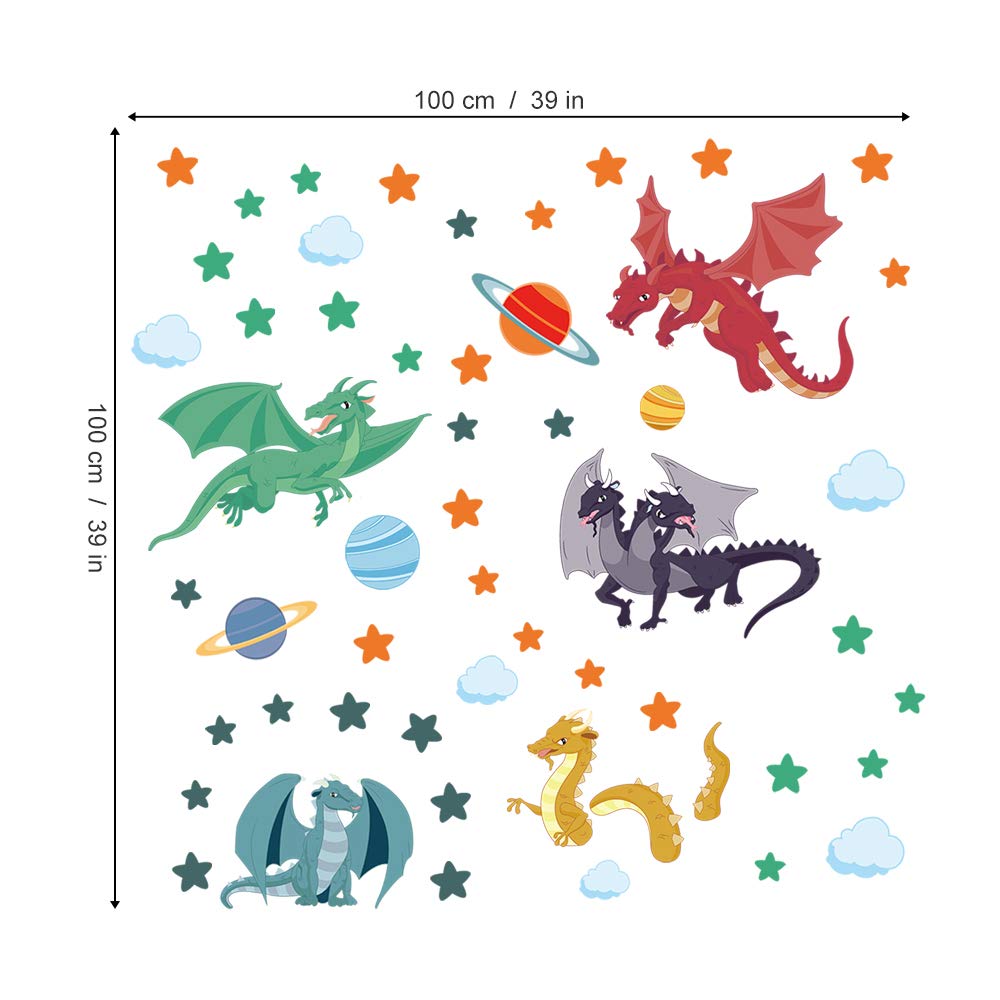 decalmile Cute Dragon Wall Decals Planets Stars Wall Stickers Playroom Boys Bedroom Kids Room Wall Decor