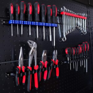 CASOMAN 4 pcs Screwdriver Organizer and Wrench Organizer, Hand Tool Holder, Plastic Rail Wrench Hanger with Clips