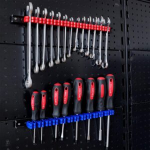 CASOMAN 4 pcs Screwdriver Organizer and Wrench Organizer, Hand Tool Holder, Plastic Rail Wrench Hanger with Clips