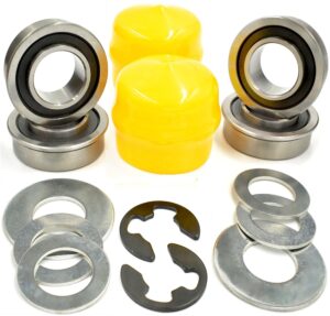 (4 pack) hd switch front wheel bearings & axle rebuild kit replaces am127303 for john deere am127304, am118315, am35443, m40514, m123254, r27434, m143338