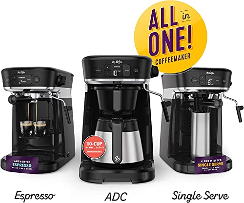 Mr. Coffee All-in-One Occasions Specialty Pods Coffee Maker, 10-Cup Thermal Carafe, and Espresso with Milk Frother and Storage Tray, Black