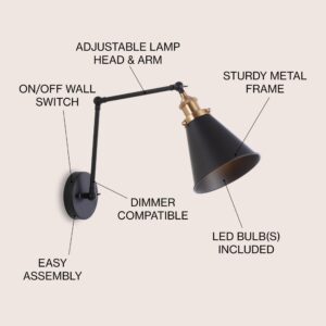 JONATHAN Y JYL7462A Rover 7" Farmhouse Industrial Adjustable Arm Metal LED Wall Sconce Rustic Bohemian 2700K LED 4W Bulb for Entryway Lobby Kitchen Bathroom Bedroom Living Room Hallway, Black