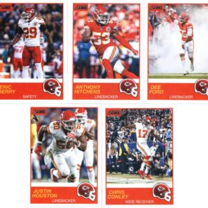 2019 Panini Score Football Veteran Kansas City Chiefs Team Set of 11 Cards: Patrick Mahomes II(#1), Travis Kelce(#2), Steven Nelson(#3), Tyreek Hill(#4), Sammy Watkins(#5), Spencer Ware(#6), Dee Ford(#7), Anthony Hitchens(#8), Eric Berry(#9), Chris Conley