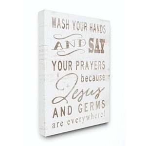 stupell industries white wood look jesus and germs are everywhere wash your hands sign canvas wall art, 36 x 48, design by artist cindy jacobs