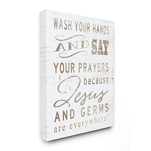 Stupell Industries White Wood Look Jesus and Germs are Everywhere Wash Your Hands Sign Canvas Wall Art, 36 x 48, Design by Artist Cindy Jacobs