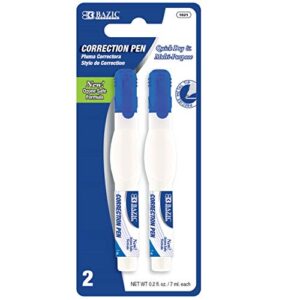 bazic correction pen, precise metal tip applicator, fine point corrections fluid, white out wipe out liquid (2/pack), 1-pack