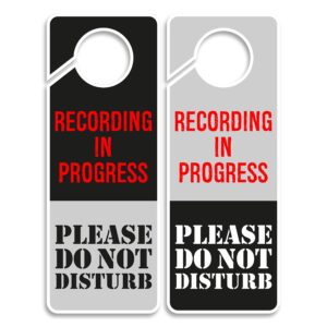 clever signs recording in progress - please do not disturb sign, door knob hanger 2 pack, double sided, ideal for using in any room.