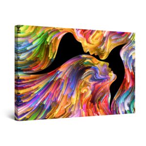 Startonight Canvas Wall Art Abstract - Kissing in Eternity, Multicolored Painting - Large Artwork Print for Living Room 32" x 48"