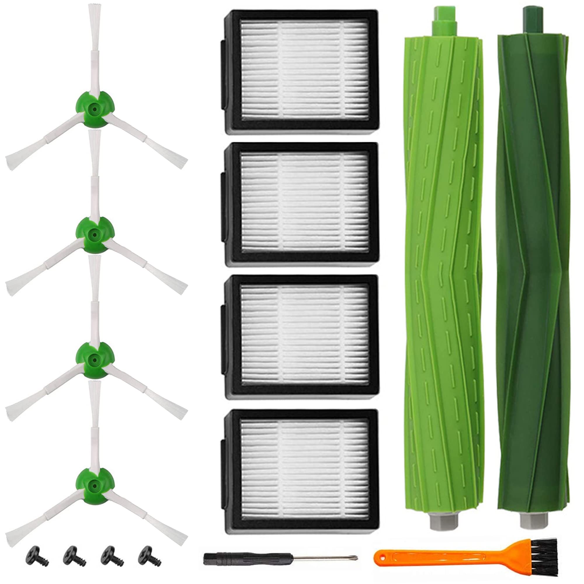 DLD Replacement Accessory Kit for iRobot Roomba i7 i7+/i7 Plus E5 E6 Vacuum Cleaner.Replacement Parts Set (2 Set of Multi-Surface Rubber Brushes,4 Side Brushes,4 Filters,1 Tools)