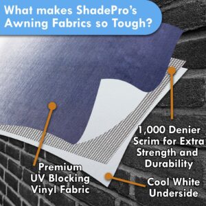 ShadePro - RV Awning Fabric Replacement - Premium Grade Weatherproof Vinyl - Universal Outdoor Canopy for Camper, Trailer, and Motorhome Awnings - Solid White - 16' (Fabric 15'2")