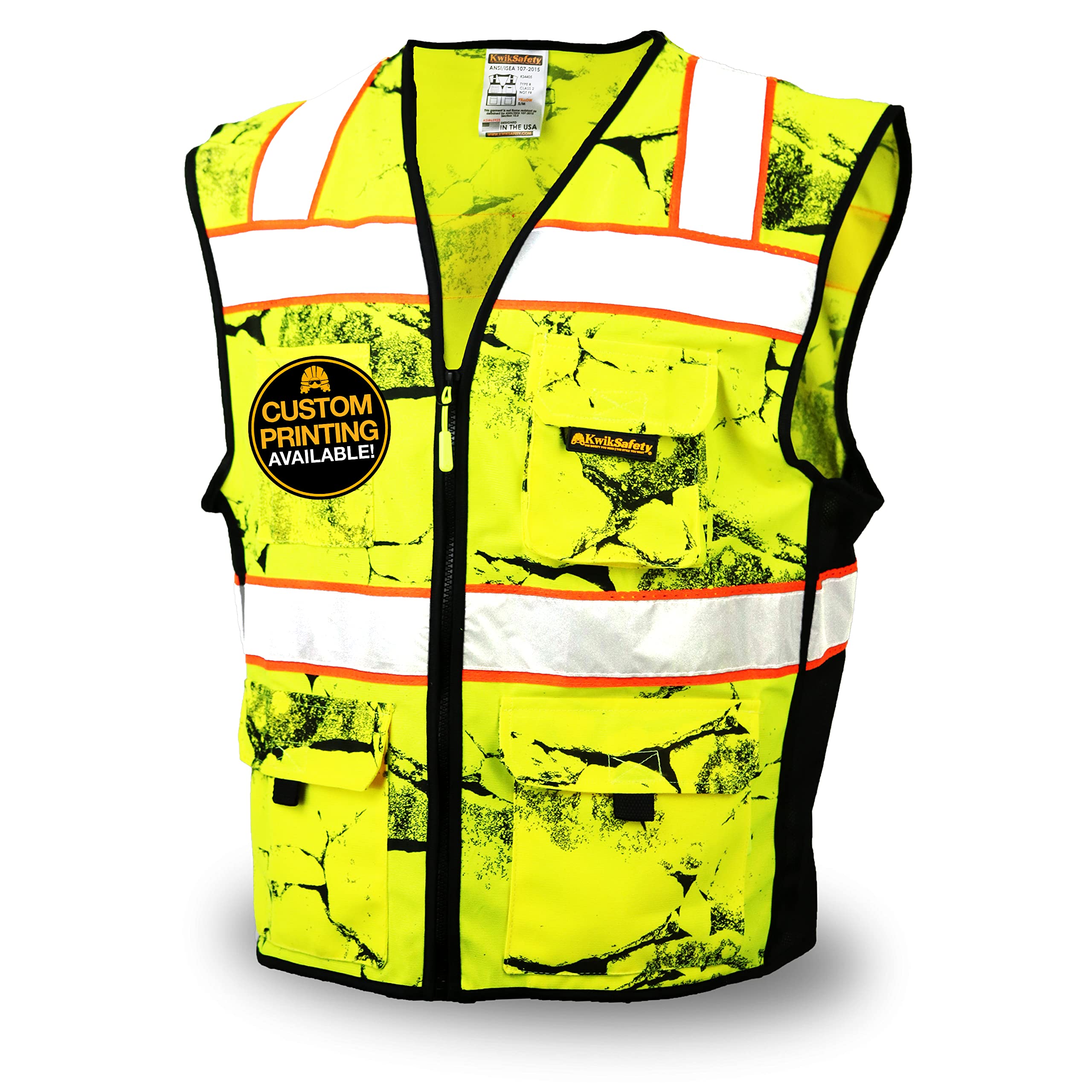 KwikSafety - Charlotte, NC - UNCLE WILLY’S WALL Safety Vest [10 POCKETS] Class 2 ANSI OSHA High Visibility Reflective Camo Heavy Duty Mesh HiVis Construction Work HiViz Men/Yellow Black Large